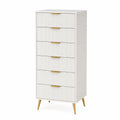 Commode haute 6 tiroirs en MDF blanc avec poignées et pieds en métal