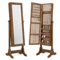 Armoire à bijoux avec miroir en bois massif brun