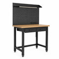 Établi en Métal avec Plateau en Bois et Panneau Perforé