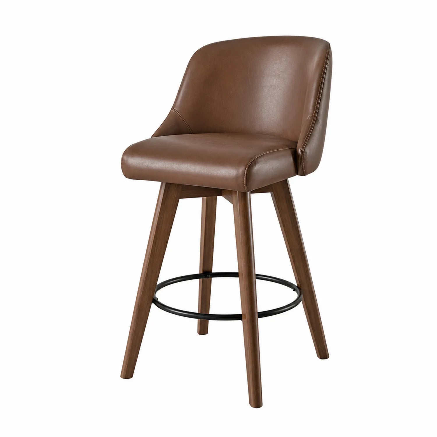 Tabouret de bar pivotant en similicuir avec pieds en bois