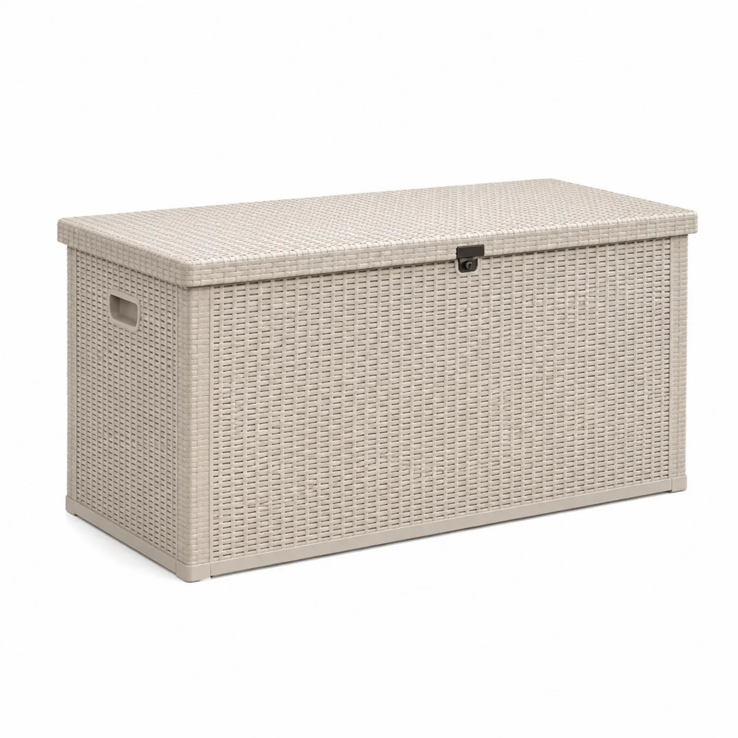Coffre de rangement extérieur en plastique tressé beige 120x60x55 cm