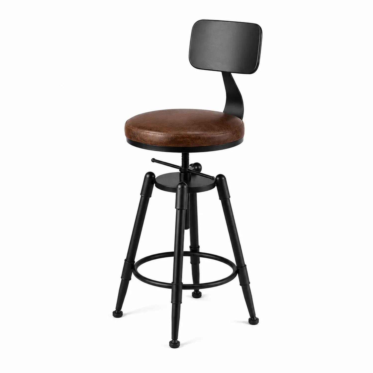 Chaise de Bar en Cuir PU Marron et Métal Noir, Hauteur Réglable