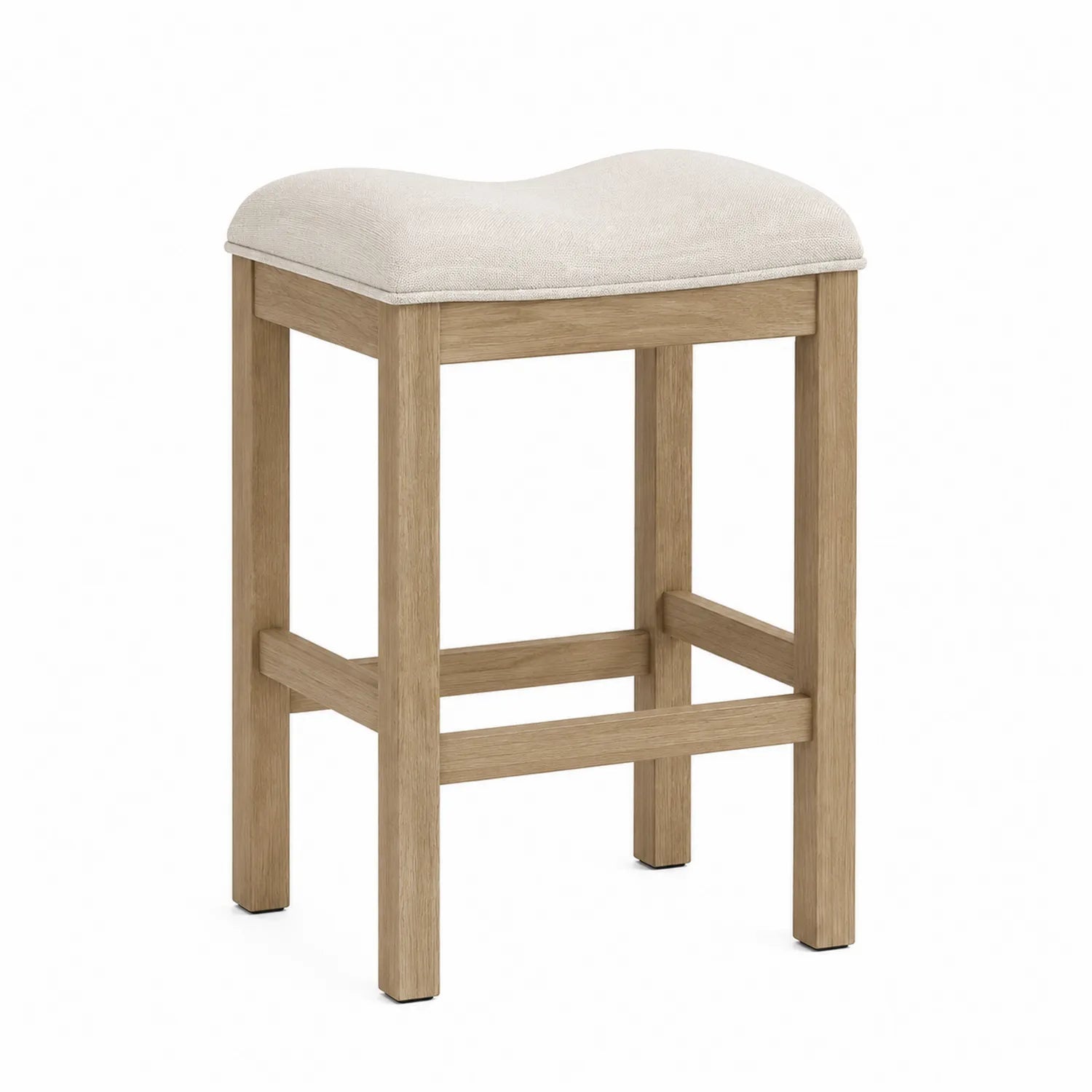 Tabouret en bois avec siège en tissu beige 65cm