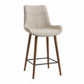 Tabouret de Bar en Tissu Beige avec Pieds en Bois et Métal Noir