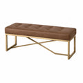 Banc rectangulaire en cuir brun avec structure en métal doré 120x40x45 cm