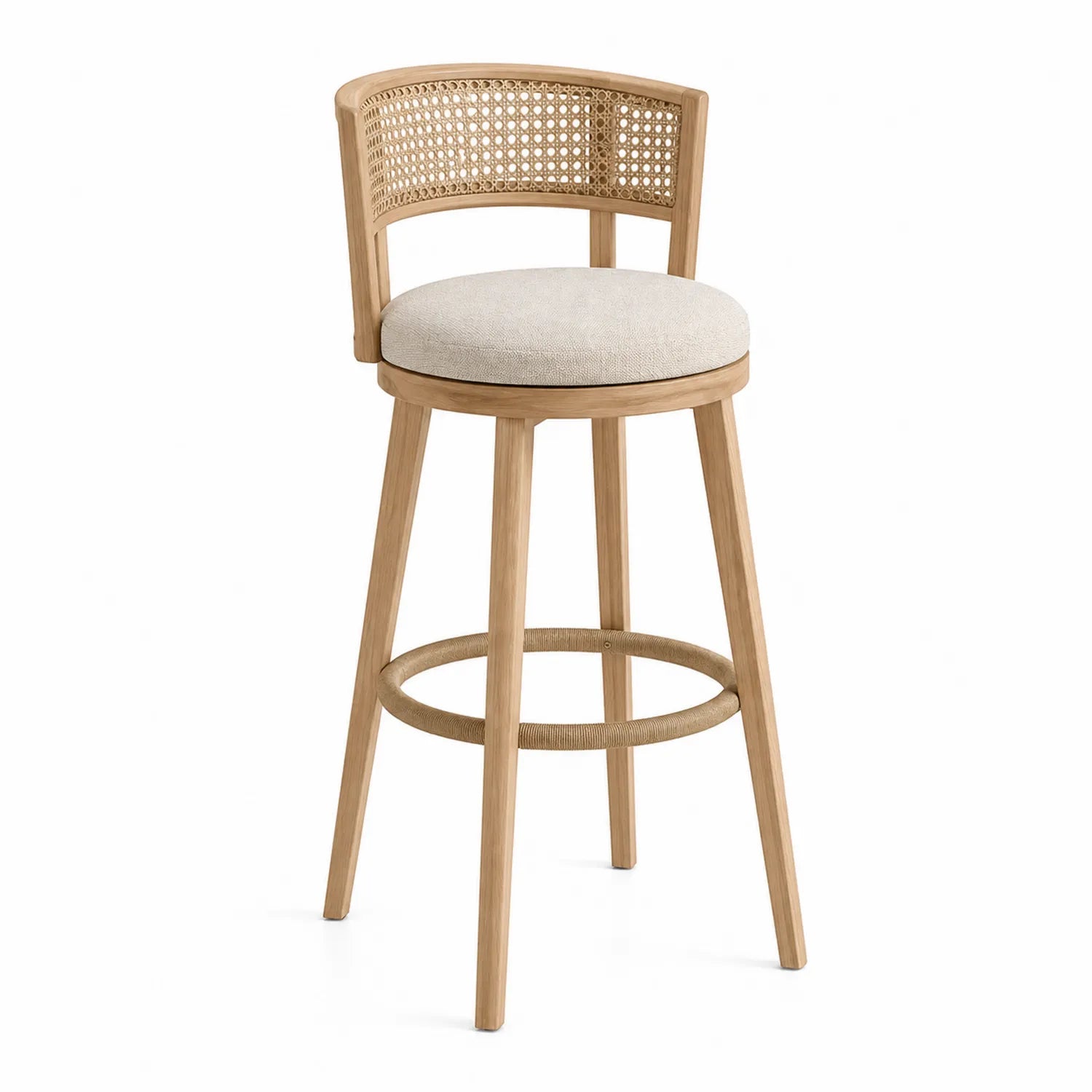 Tabouret de bar en bois et cannage beige 65cm