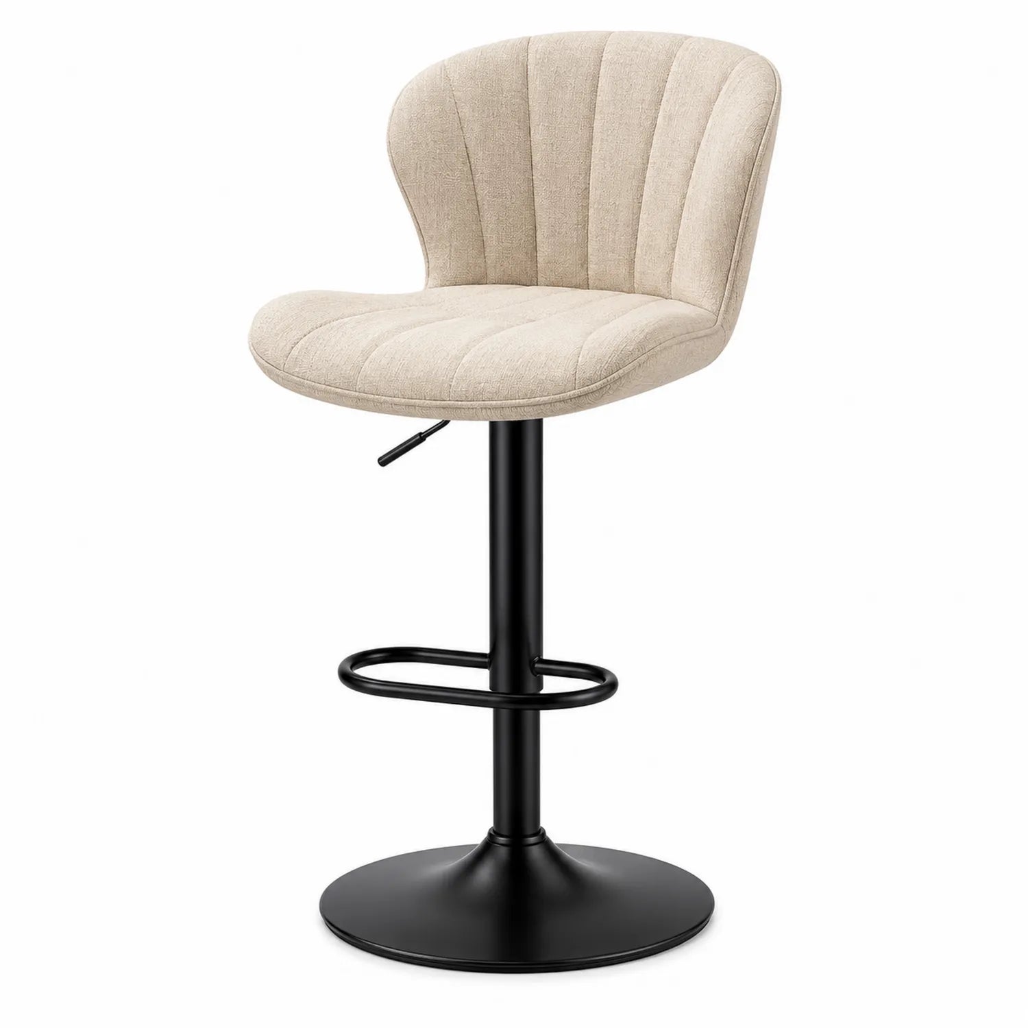 Tabouret de bar en tissu beige et métal noir