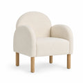 Fauteuil en tissu bouclé avec pieds en chêne, Ivoire