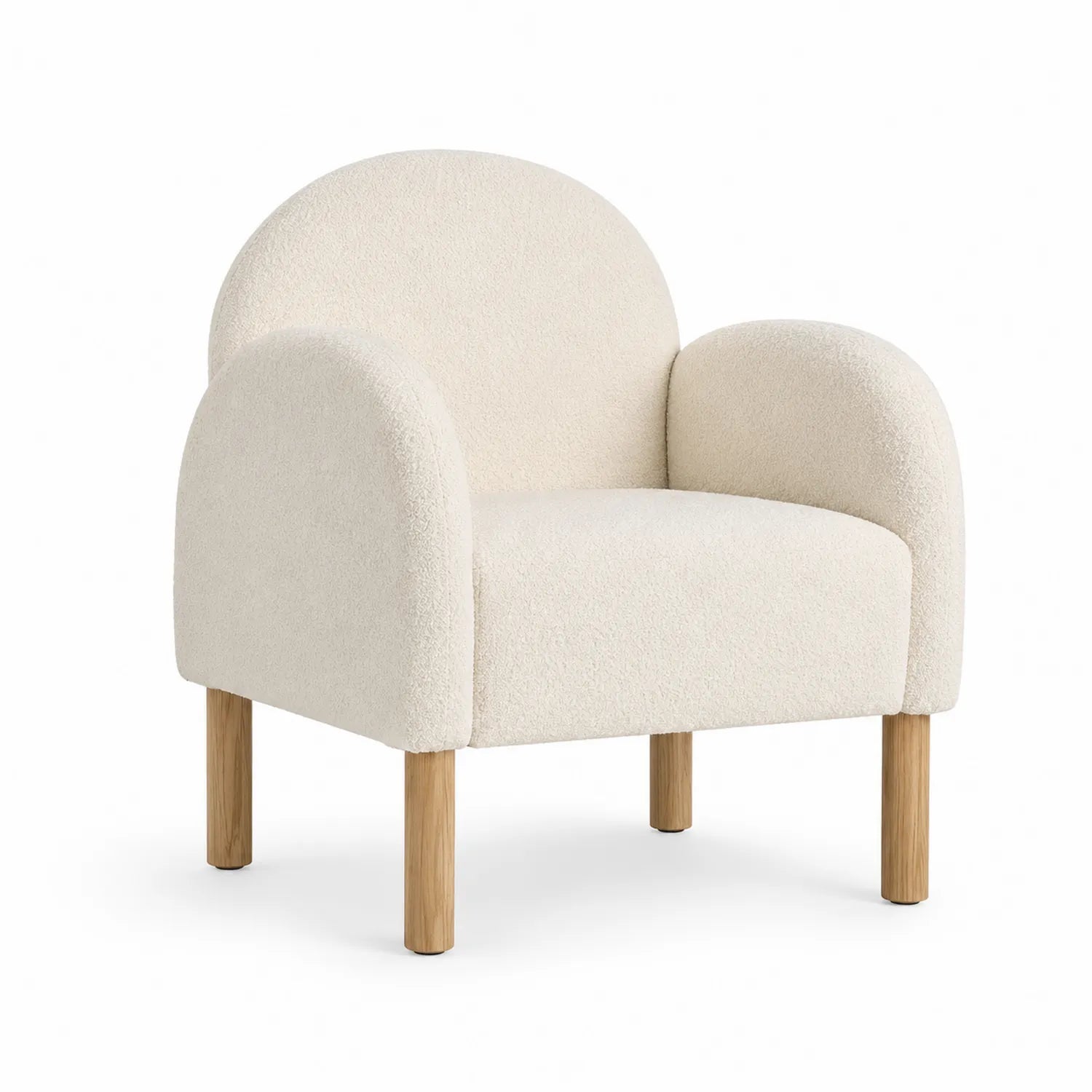 Fauteuil en tissu bouclé avec pieds en chêne, Ivoire