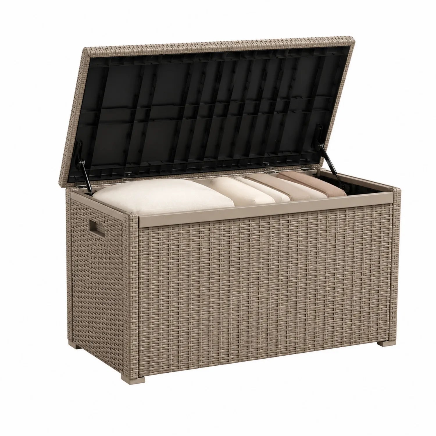 Coffre de rangement extérieur en résine tressée beige