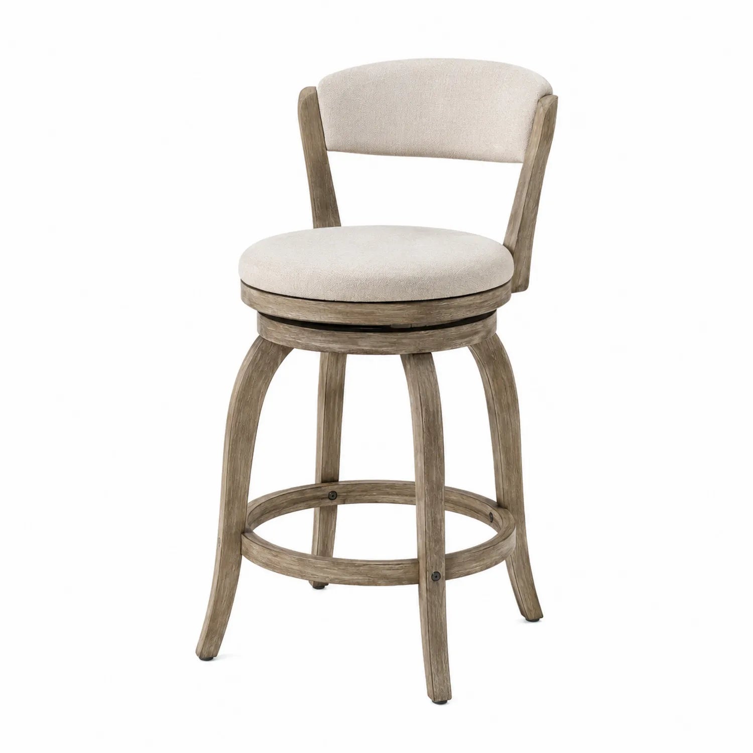 Tabouret de bar pivotant en bois et lin beige