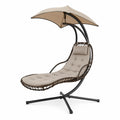 Chaise longue suspendue en osier avec parasol acier Beige