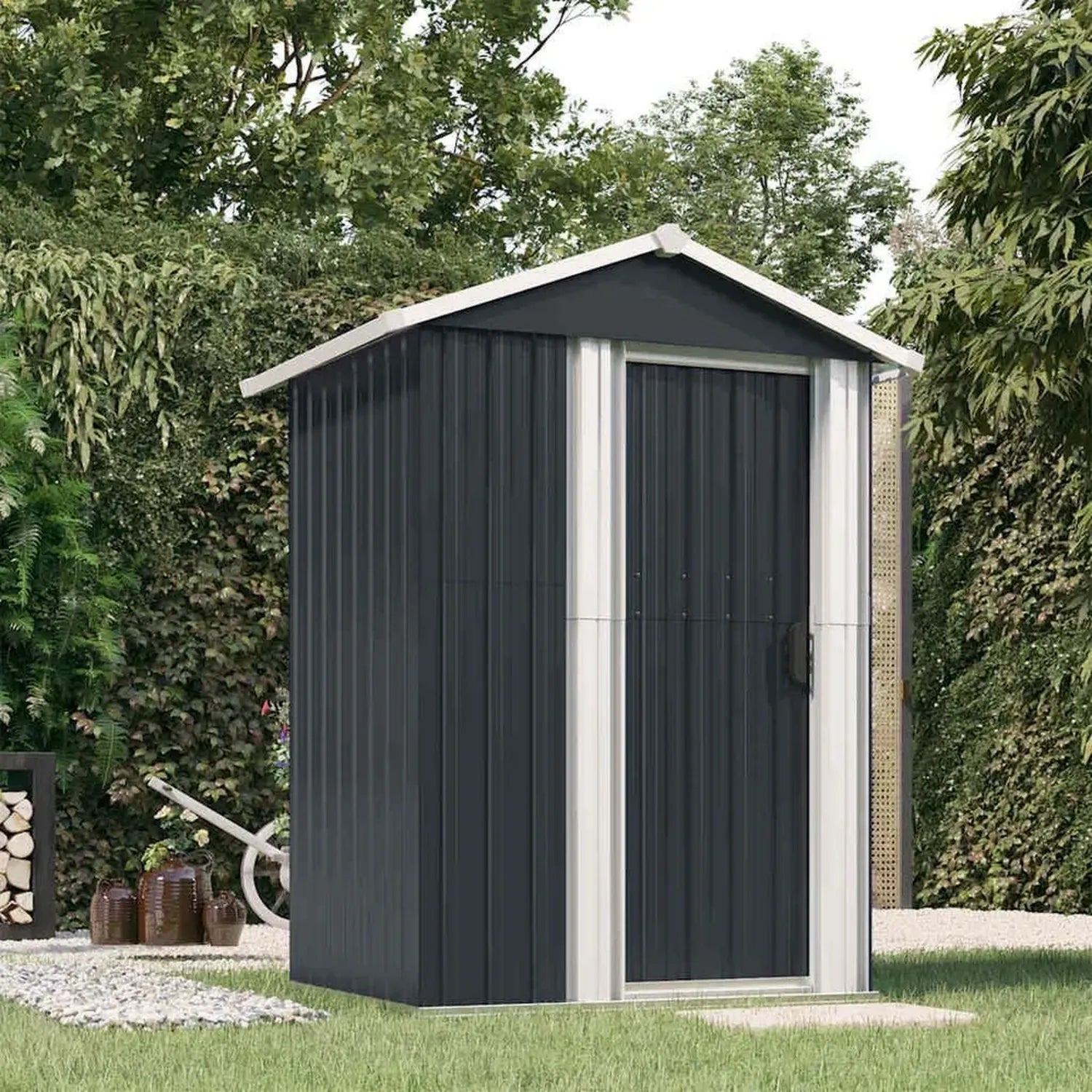 Abri de Jardin Anthracite en Acier Galvanisé 126x97,5x177 cm