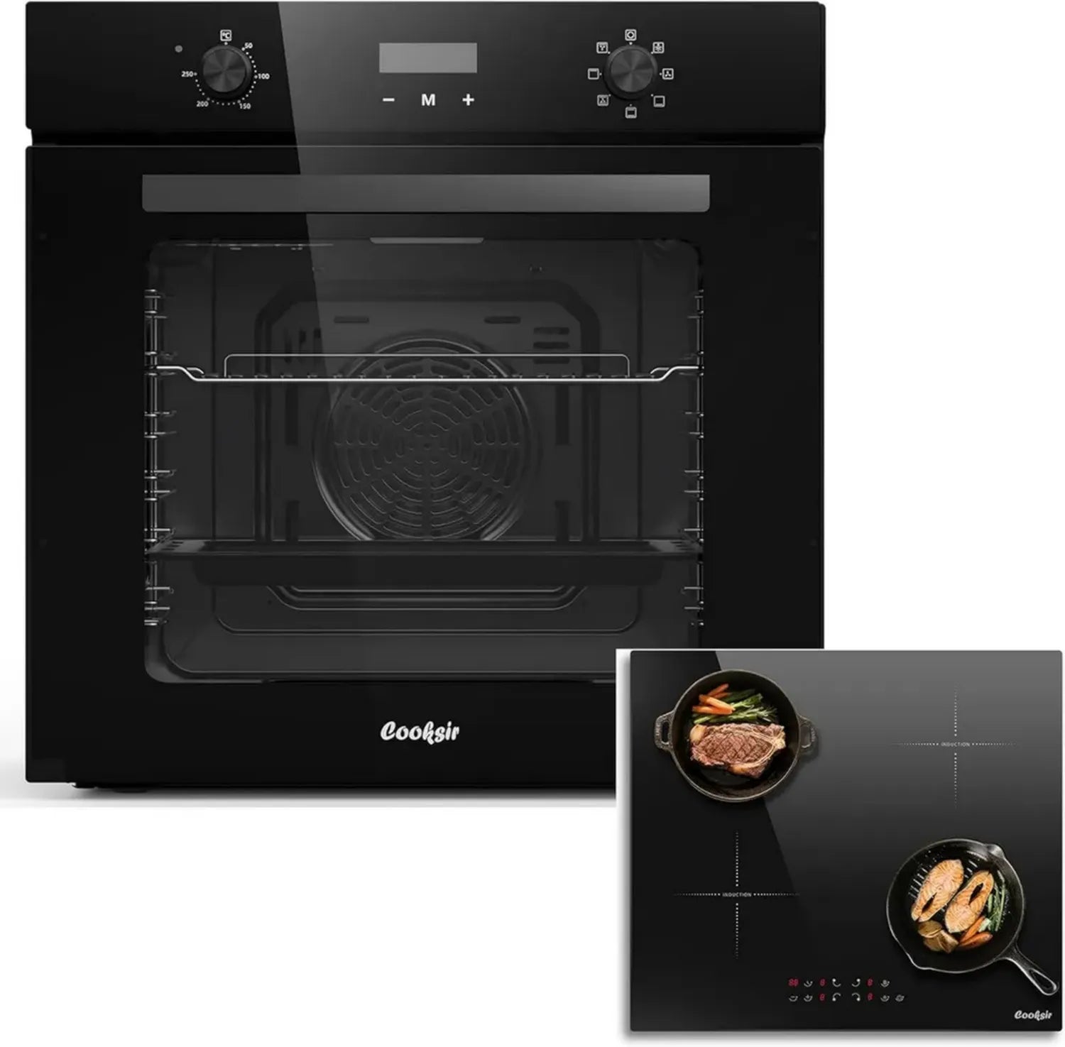 Four Encastrable 60cm, 60L, 2000W, 7 Programmes, Commande Rotative + Plaque Induction 4 Zones, 7200W, Commande Tactile, Fonction Boost