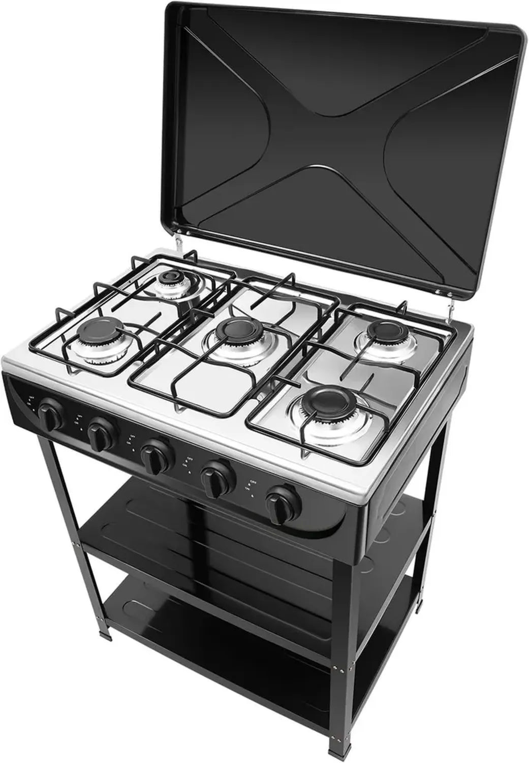 Table de cuisson encastrable en inox, 5 zones, compatible gaz naturel et GPL, brûleur wok, 2500 W