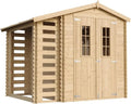Cabane de Jardin en Bois avec Abri pour Bûches - Stockage Extérieur 206x272x218 cm, 3,53 + 0,97 m2, Abri à Outils et Vélos - Toit Imperméable, Fenêtres TIMBELA M386C