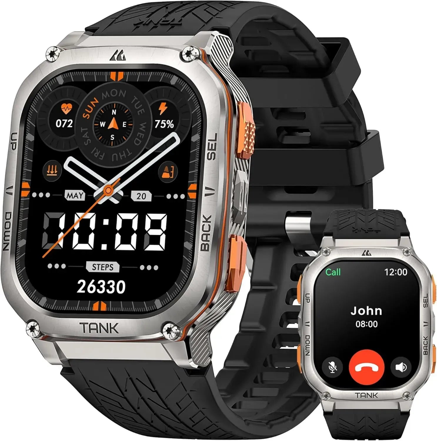 KOSPET Tank M3 Ultra Montre GPS Connectée pour Homme, 60 Jours d'Autonomie, Étanchéité 50M, Écran AMOLED 1.96' Toujours Allumé, Capteurs de Boussole et Baromètre, Acier Inoxydable, Moniteur Cardiaque, Compatible iOS et Android (Argenté)