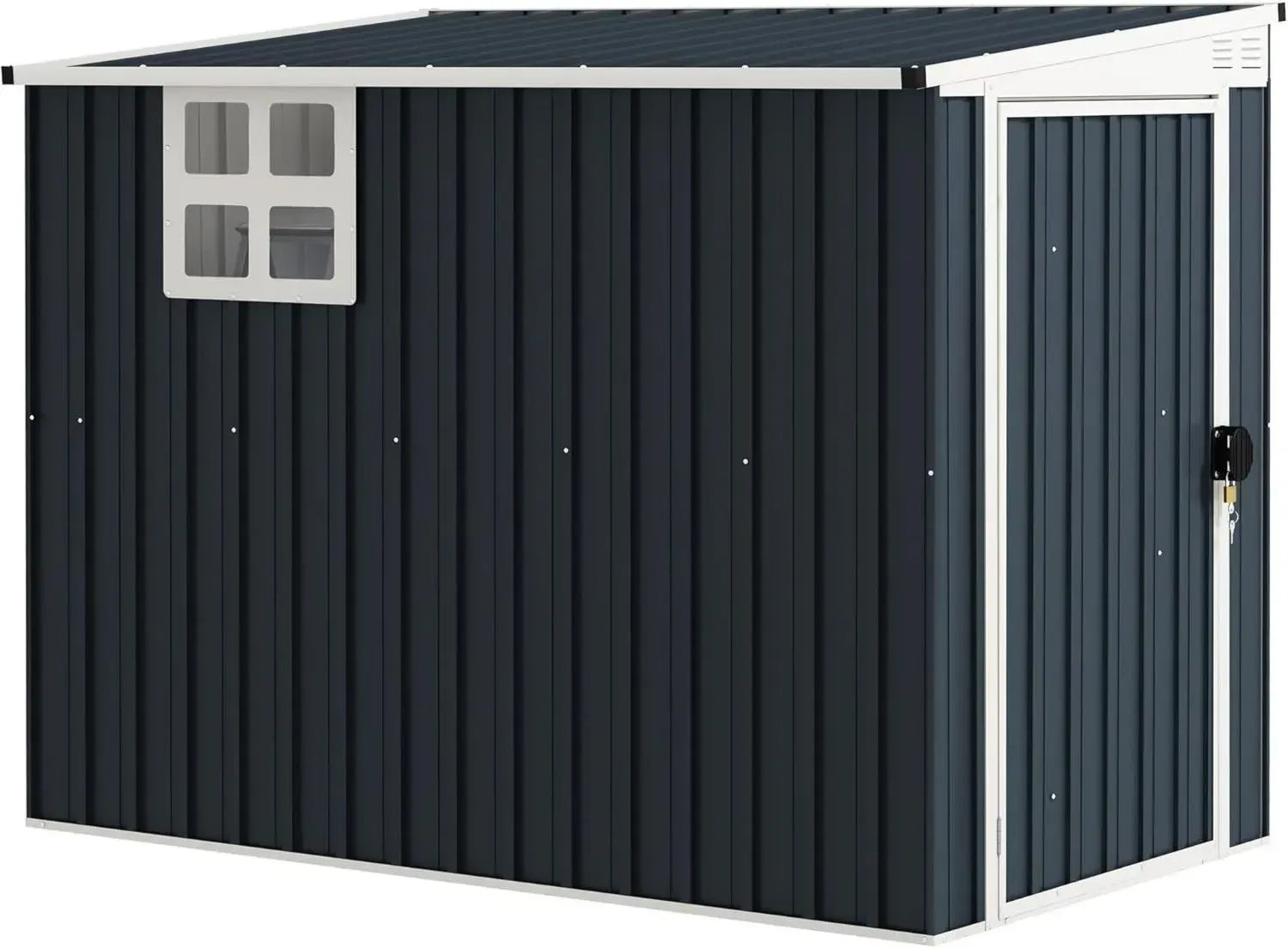 Abri de Jardin Métallique Outsunny, 128 x 231 x 181 cm, Toit Incliné, Fenêtre et Porte Sécurisée, Résistance aux Intempéries, Gris Sombre