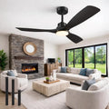 Ventilateur Plafond Moderne 132 cm avec Lumière et Télécommande, Moteur DC Silencieux, Noir 3 Pales, 6 Vitesses avec Minuterie, Utilisation Intérieure et Extérieure