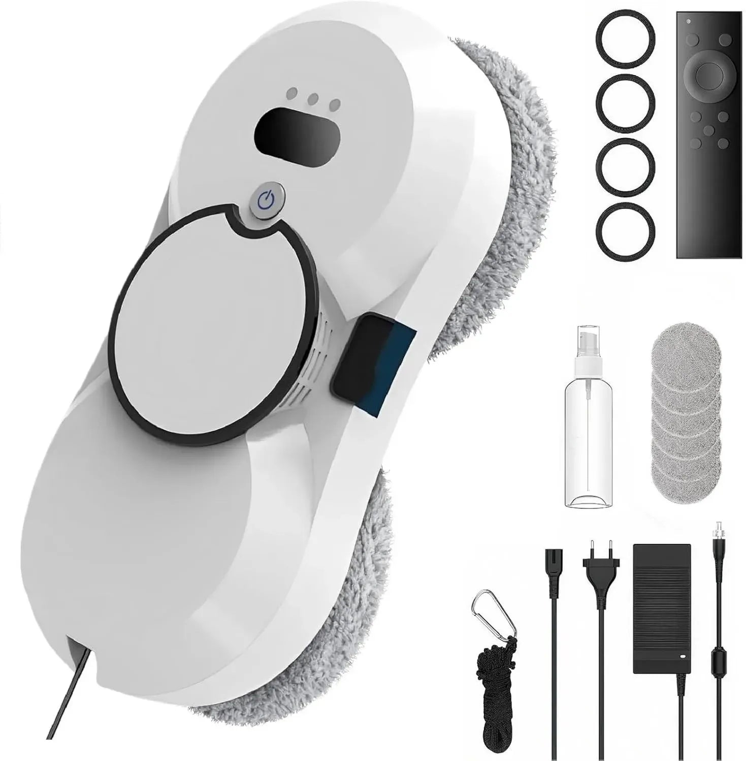 Robot nettoyeur de vitres Orabuth 5600Pa avec détection intelligente de bords, 3 modes automatiques et télécommande, sécurité renforcée, inclus 10 chiffons pour surfaces lisses