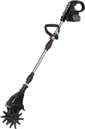 Motobineuse Électrique sans Fil 21V, Portable avec Poignée Amovible, Largeur 20 cm, Profondeur 25 cm, Cultivateur pour Jardin Potager, Noir avec Lames Doubles et 1 Batterie