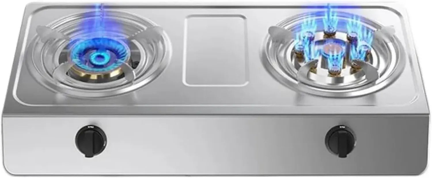 Cuisinière à Gaz Portative 2 Brûleurs, 4,5/5,2 KW, Acier Inoxydable