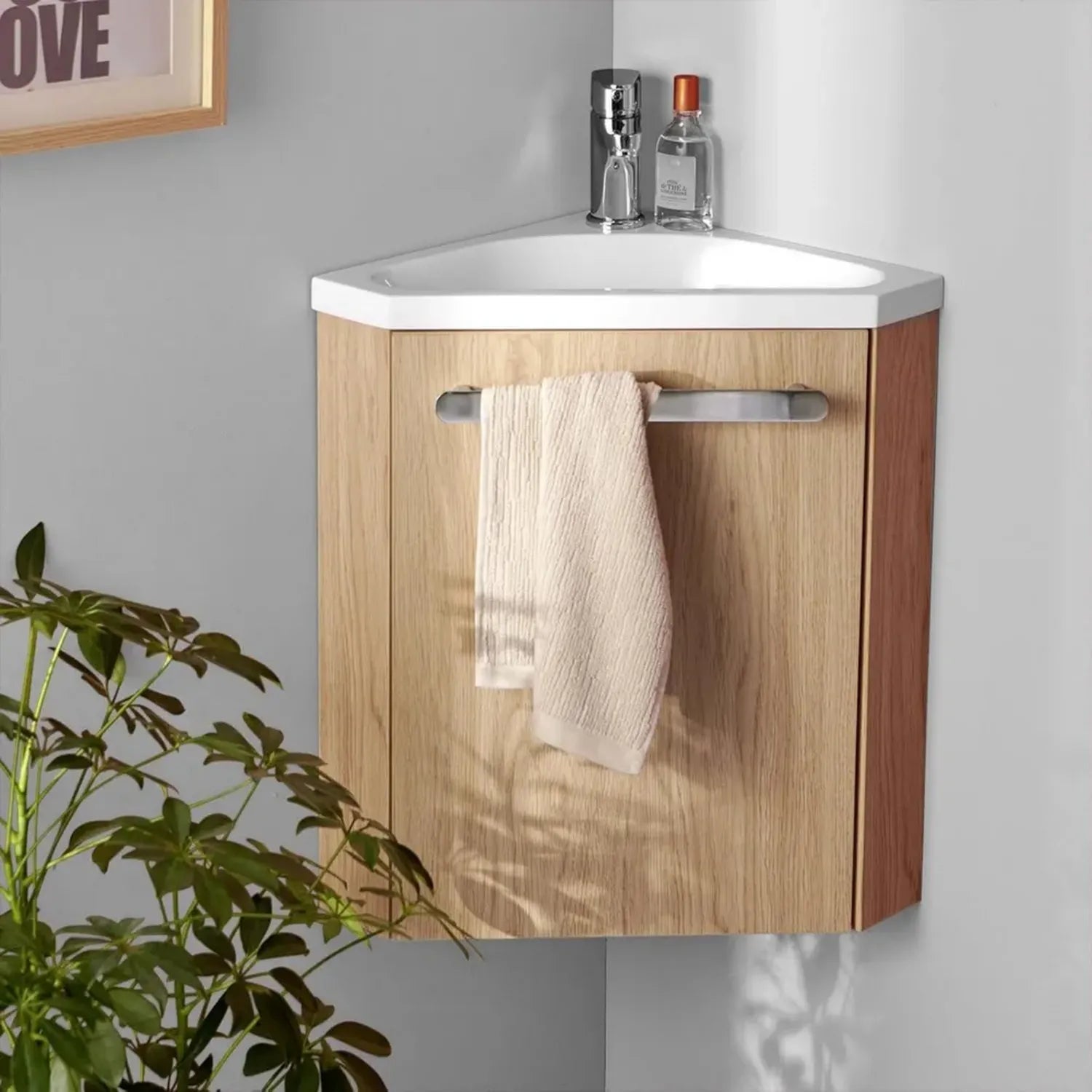 Ensemble Meuble Lave-Mains Chêne Clair avec Vasque en Céramique et Robinet Chromé