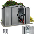 Abri de Jardin Métal XXL 5m² avec Fondation - 260x205x180cm - Porte Coulissante Gris Métallique