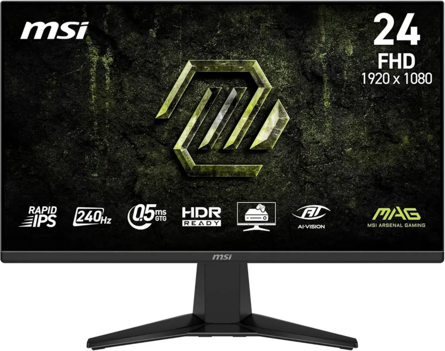 Moniteur Gaming 24'' FHD MSI MAG 245F - Rapid IPS, 240 Hz, 0,5 ms, HDR, FreeSync Premium, Design Épuré, VESA