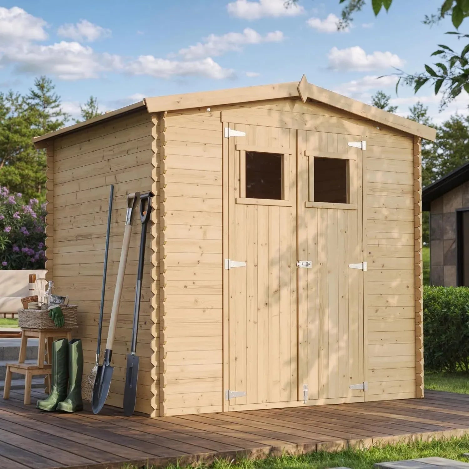 Cabane de Jardin en Bois 4.33 m² - Abri Outils et Vélos avec Toit Imperméable et Fenêtres