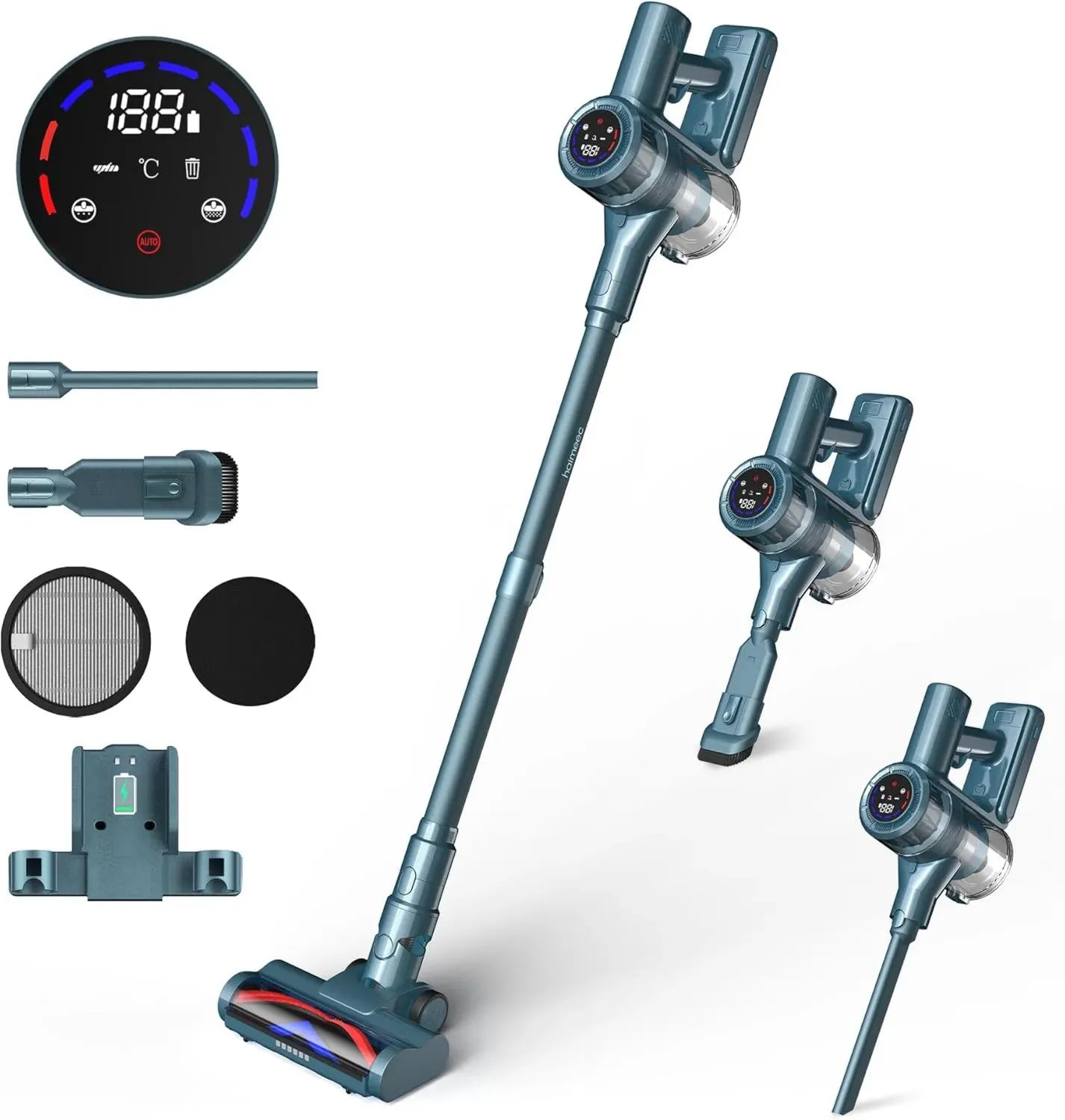 Aspirateur Balai sans Fil, 400W, 33KPA, Autonomie 50 min, Filtre HEPA, Écran Intelligent, Léger