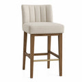 Tabouret de bar en bois avec siège en tissu polyester beige