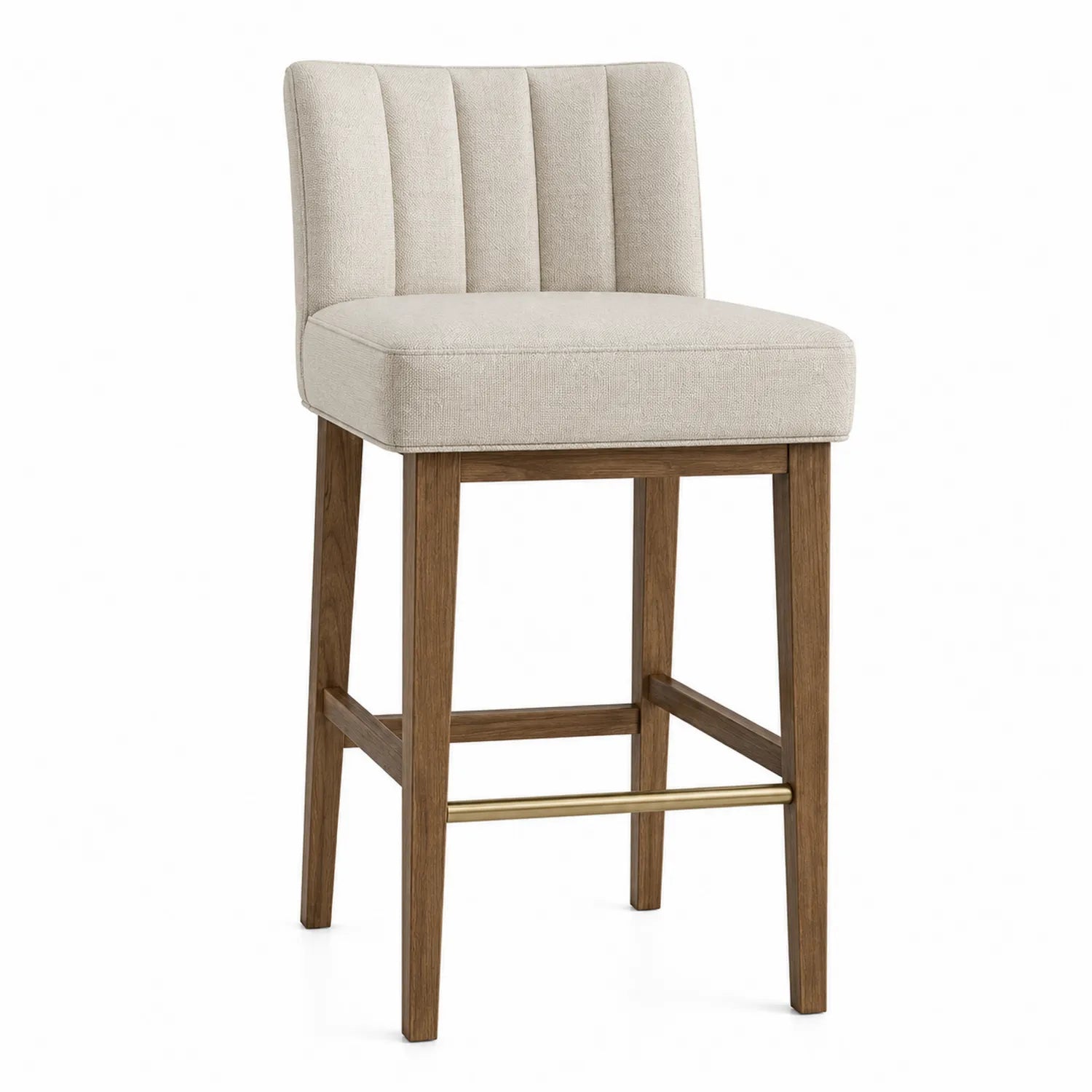 Tabouret de bar en bois avec siège en tissu polyester beige