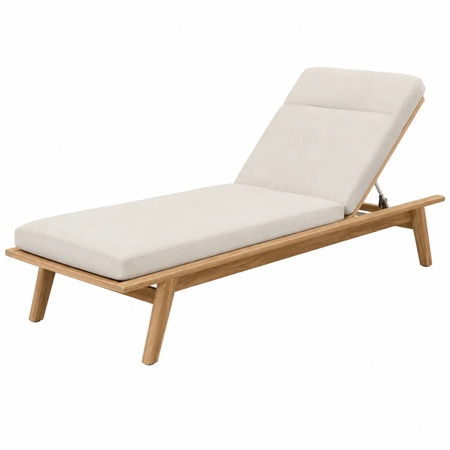 Chaise longue en bois d'acacia avec coussin beige pour extérieur