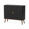 Commode en bois noir avec portes nervurées 90x40x85 cm