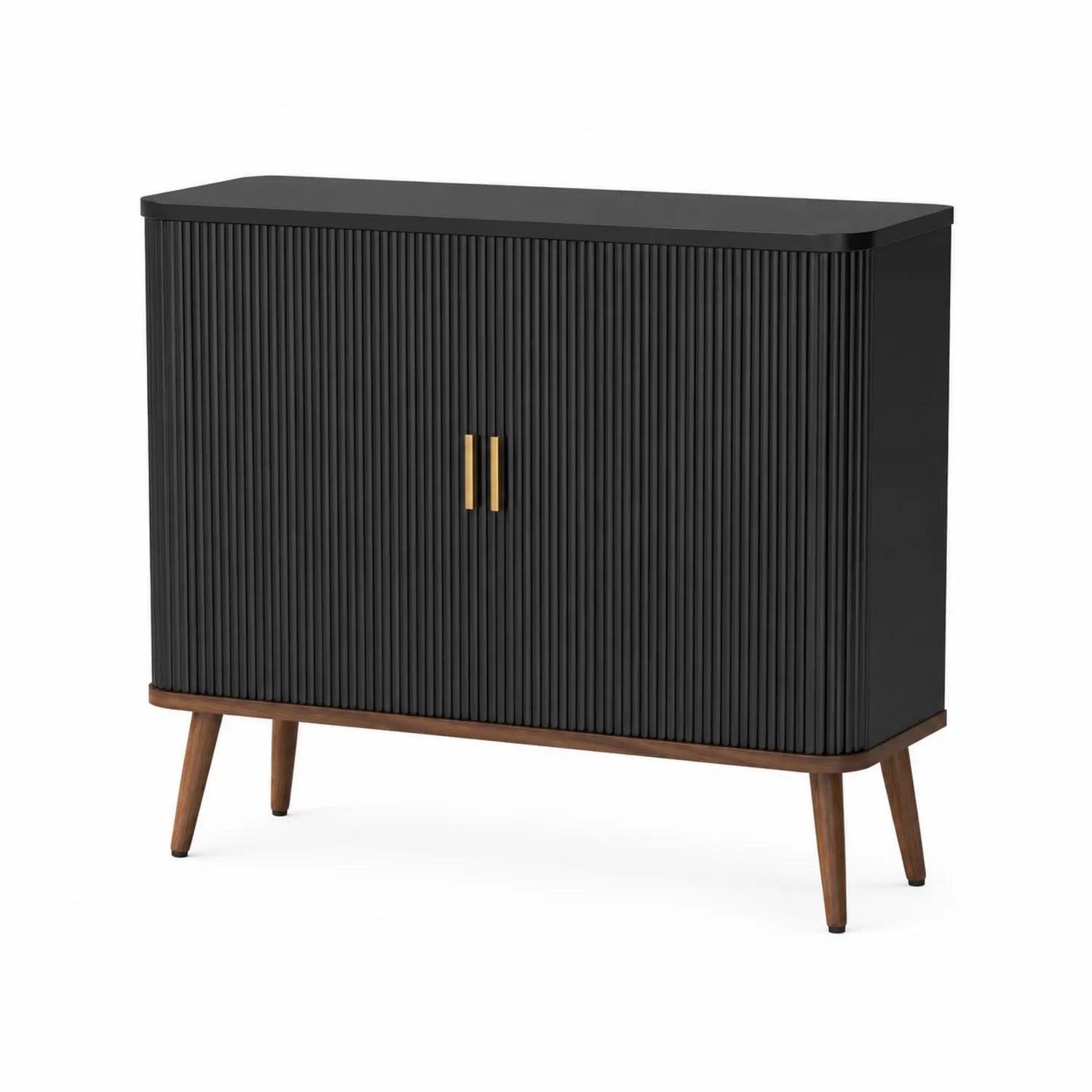Commode en bois noir avec portes nervurées 90x40x85 cm