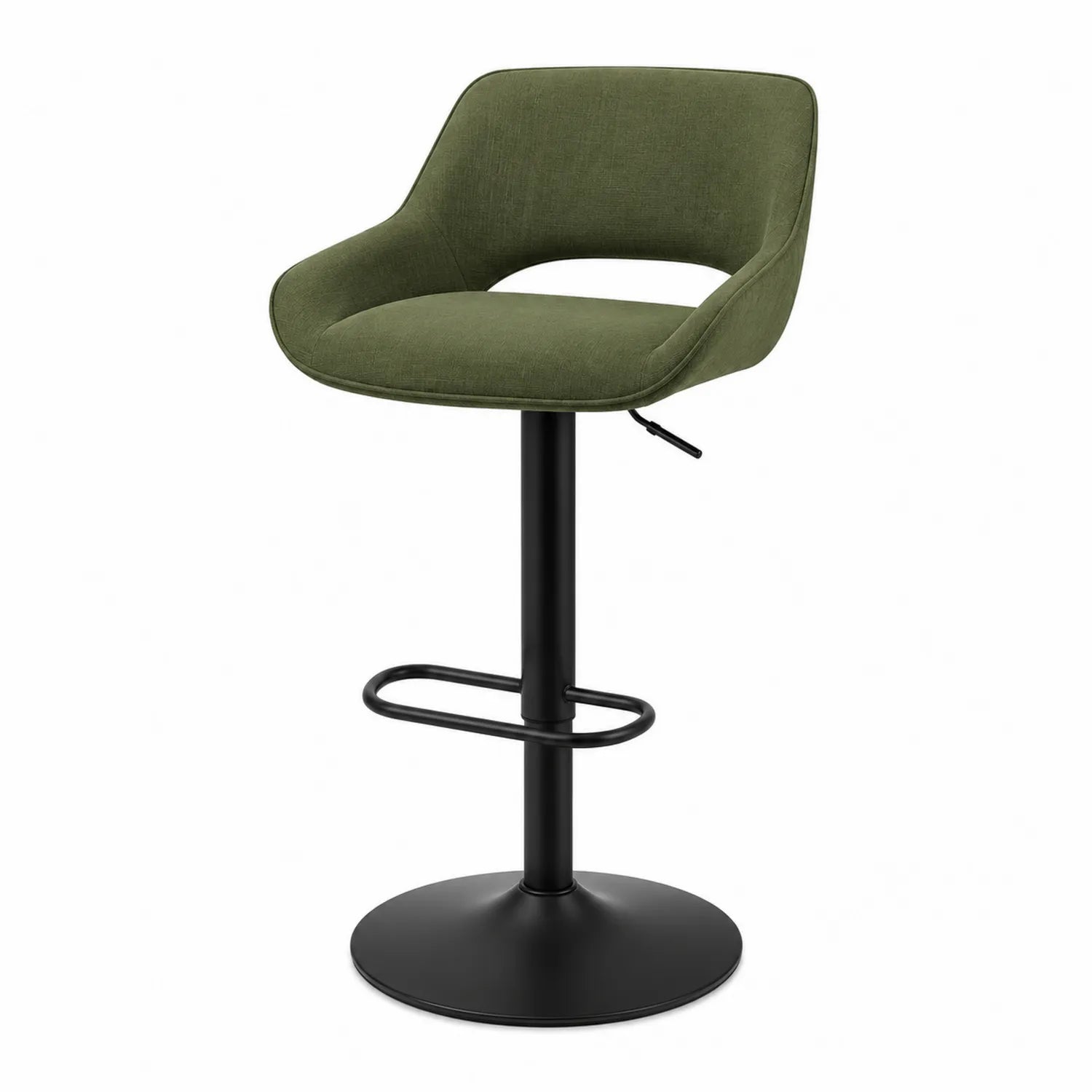 Tabouret de bar en tissu vert avec pied réglable en métal