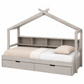 Lit cabane en bois de pin avec étagères et tiroirs 200x90 cm Gris