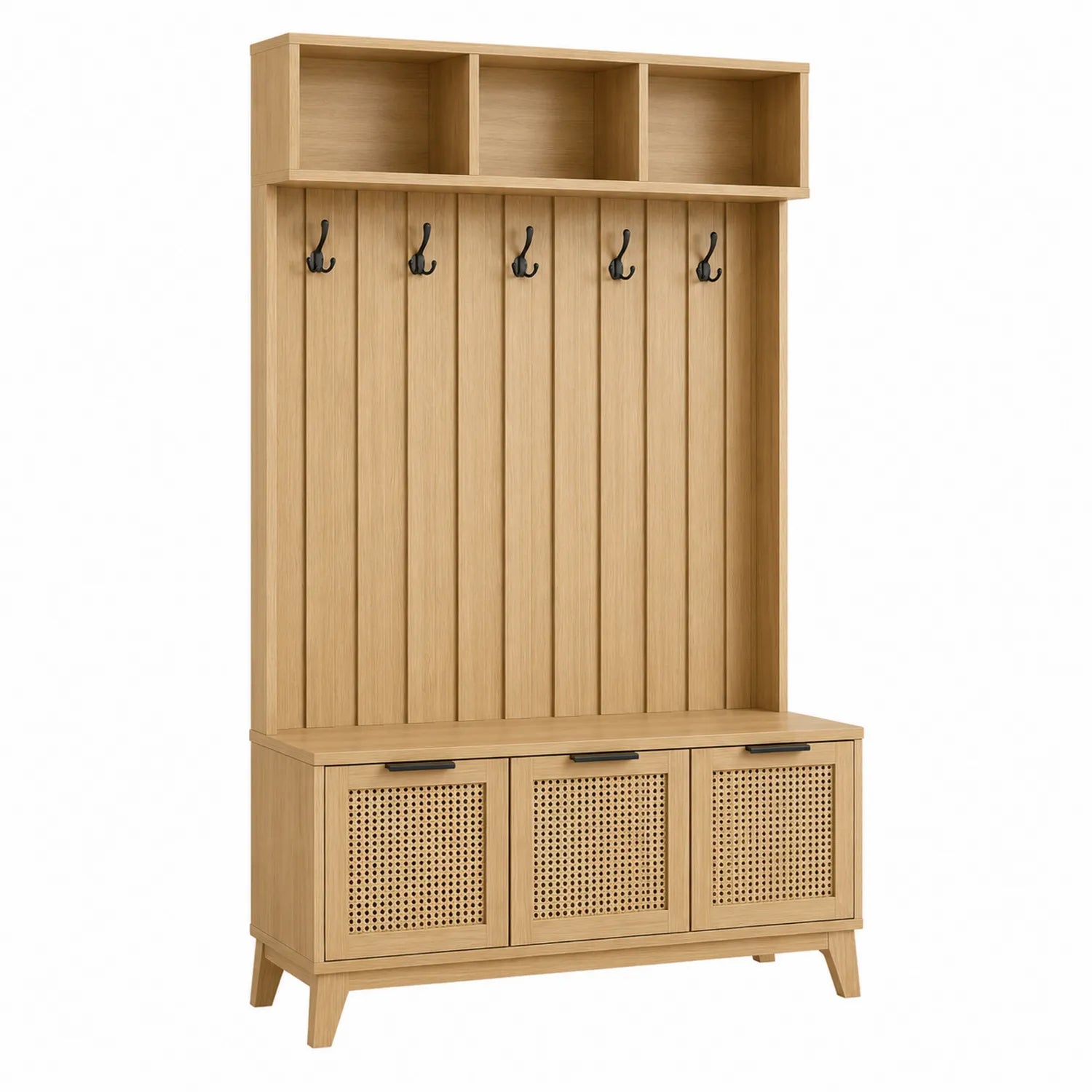 Portemanteau en bois d'hévéa avec rangements