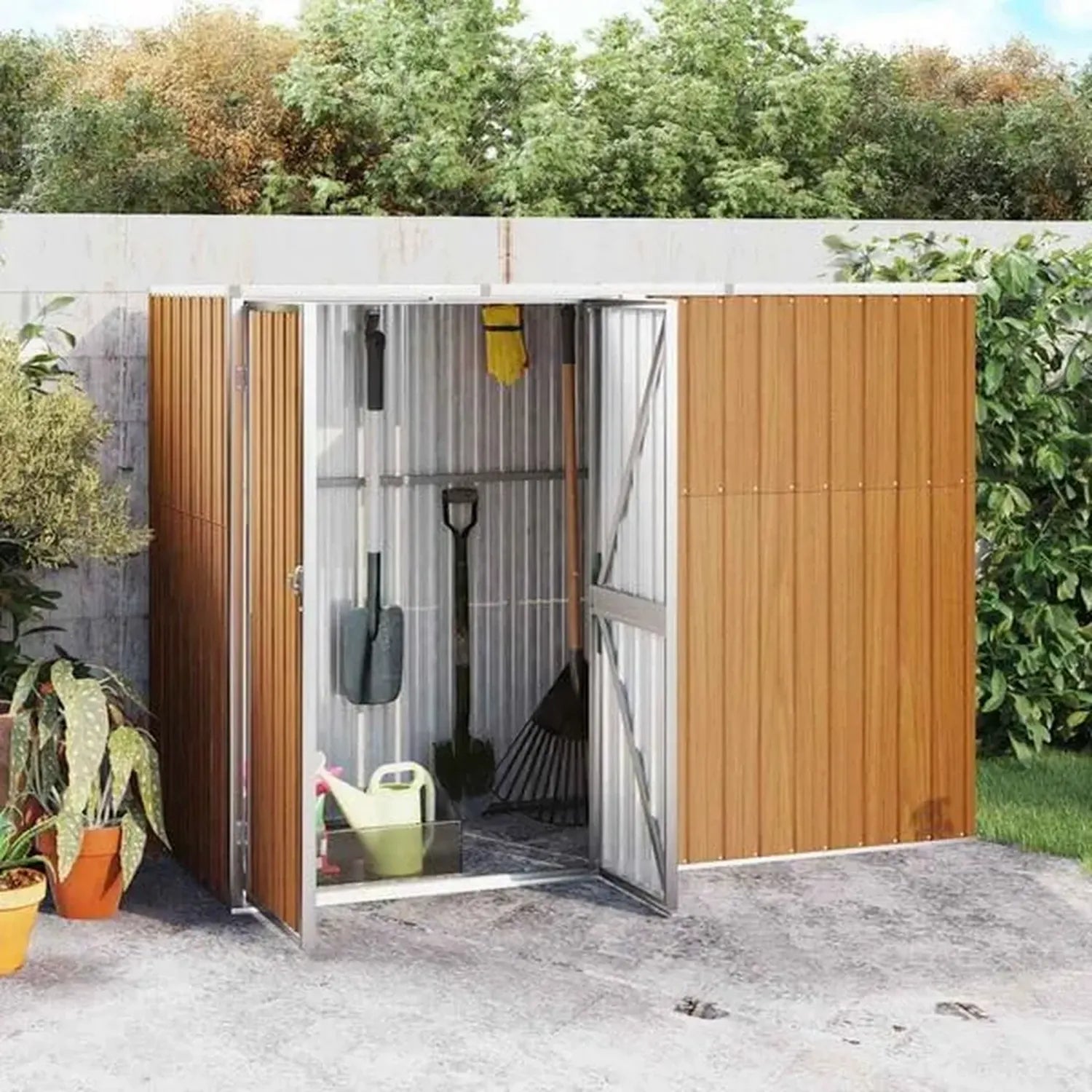 Cabane de Jardin en Acier Galvanisé 225 x 89 x 161 cm avec Toit Incliné, Idéale pour Outils et Équipement de Jardinage