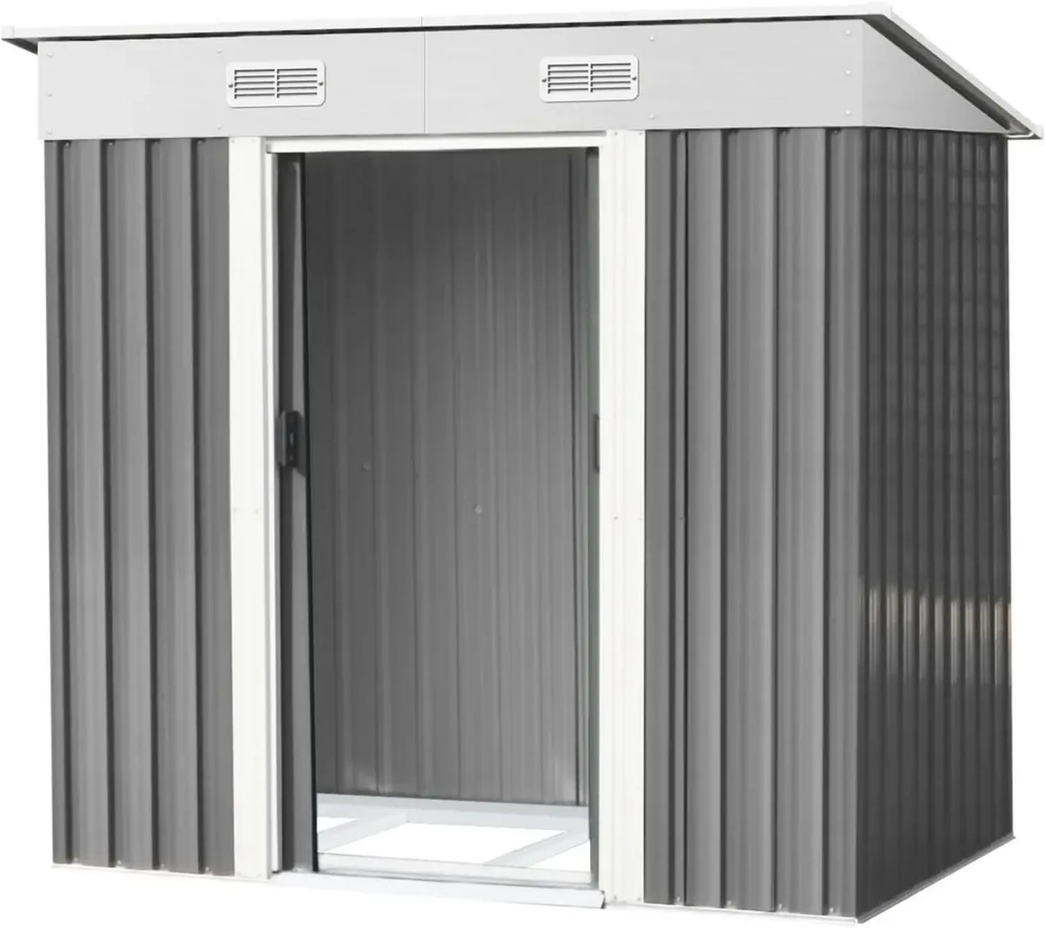 Cabane de jardin en acier galvanisé 4,3 m³ avec toit incliné et porte sécurisée, résistant aux intempéries