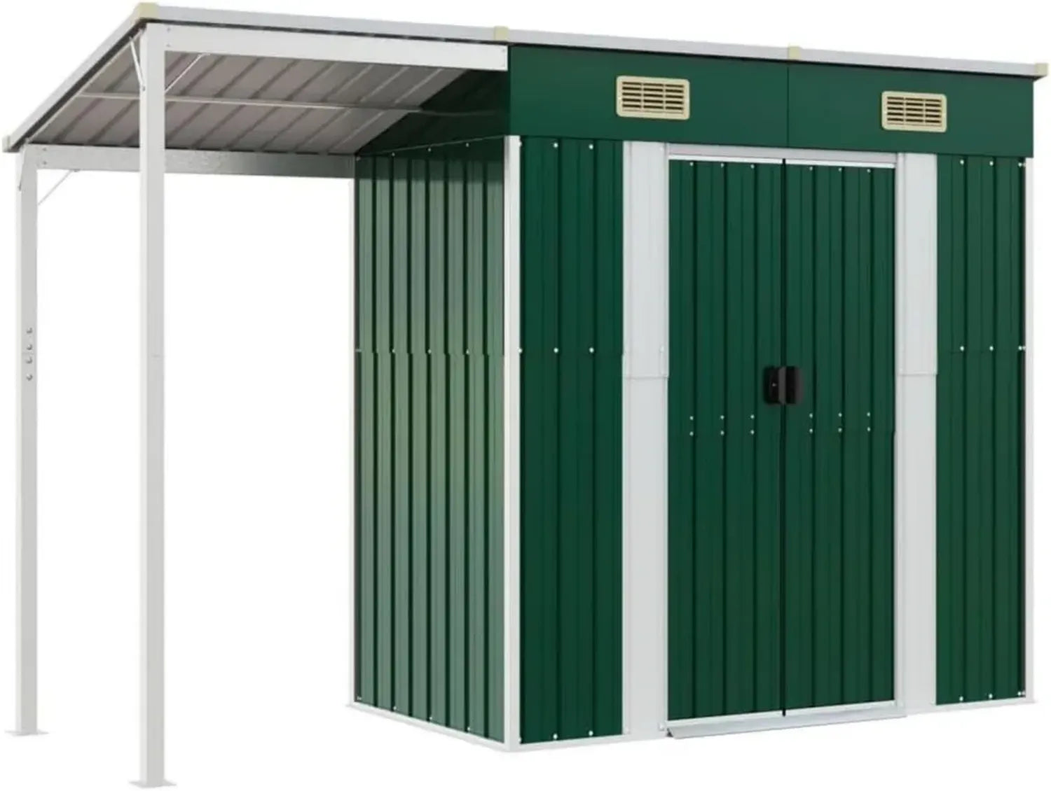 Abri de Jardin en Acier Vert avec Toit Prolongé - 277 x 111 x 181 cm