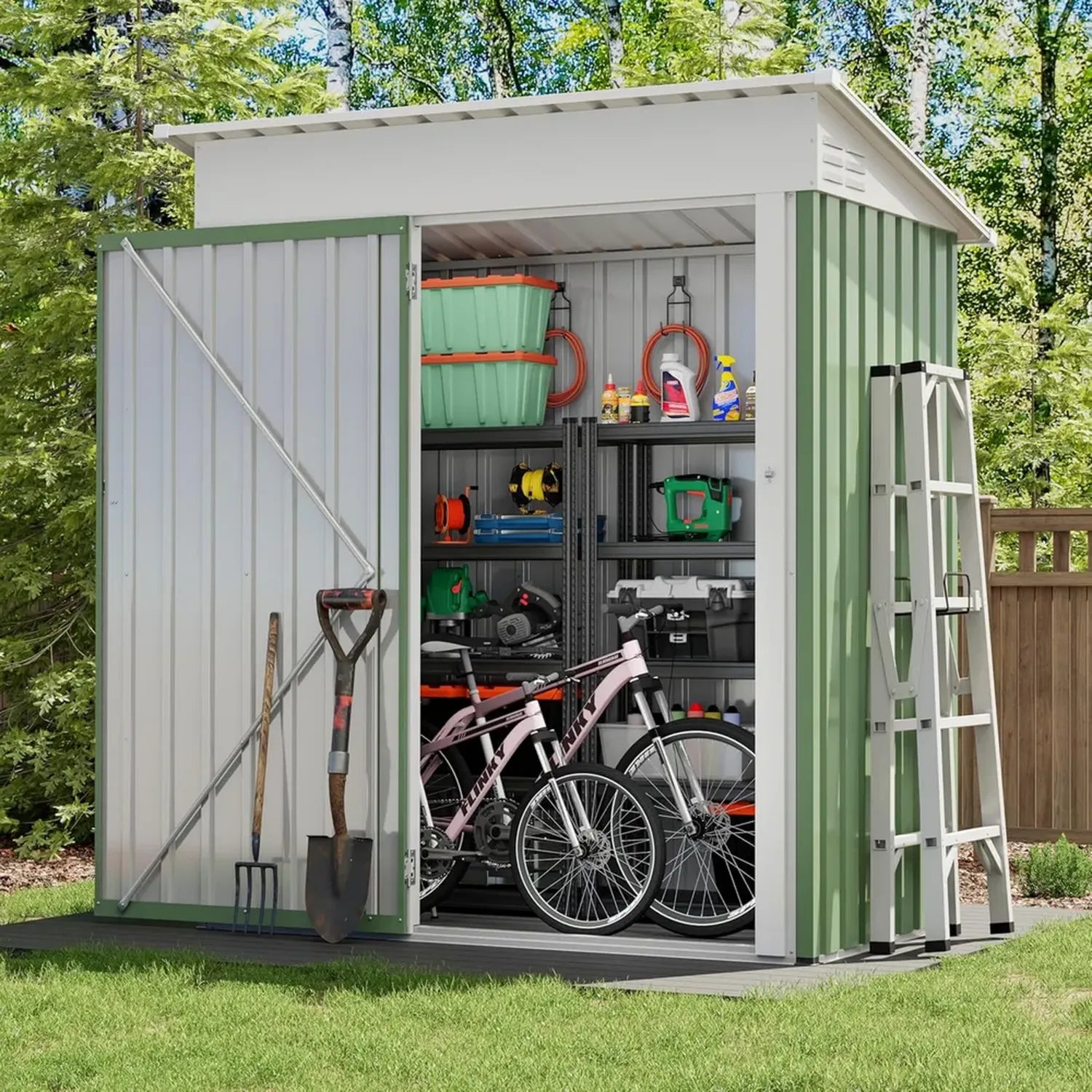 Abri de Jardin en Métal 164x101x181 cm avec Toit Incliné et Serrure, Rangement Extérieur pour Outils et Vélos