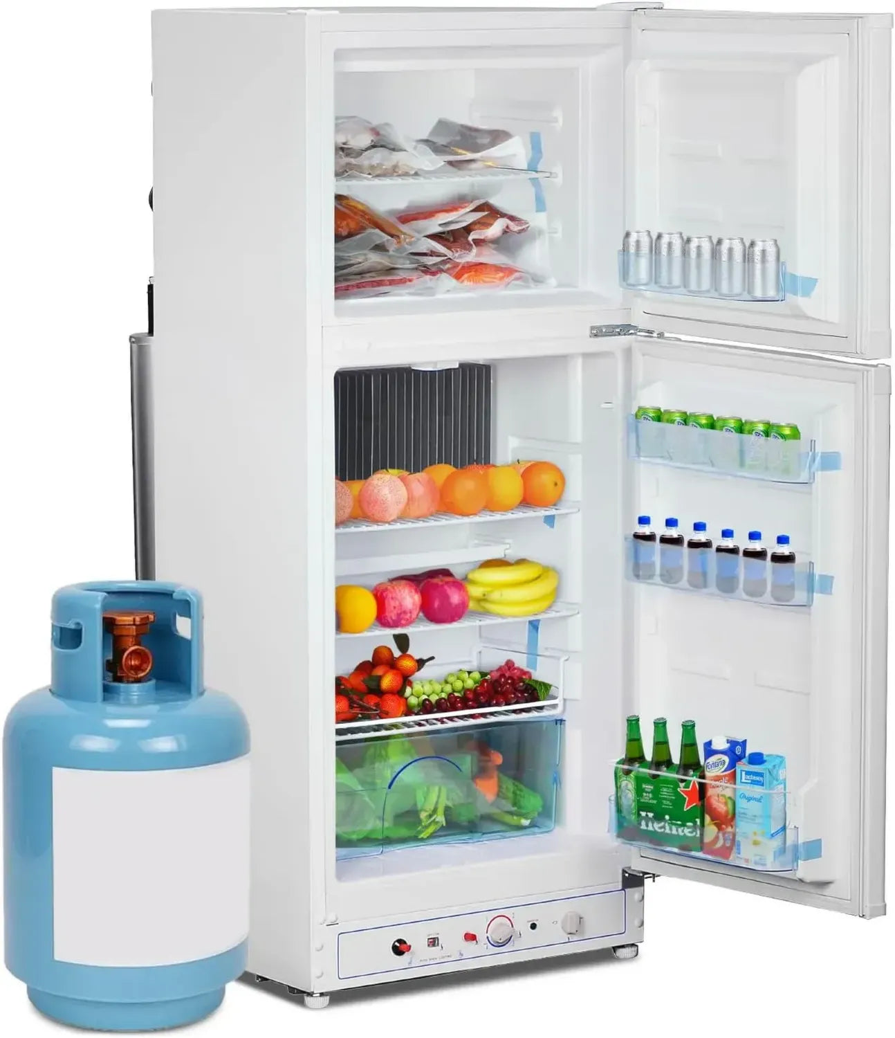Réfrigérateur à Gaz SMETA 220V 175L avec Congélateur 46L, Silencieux pour Camping-Car, Caravane et Maison - Blanc