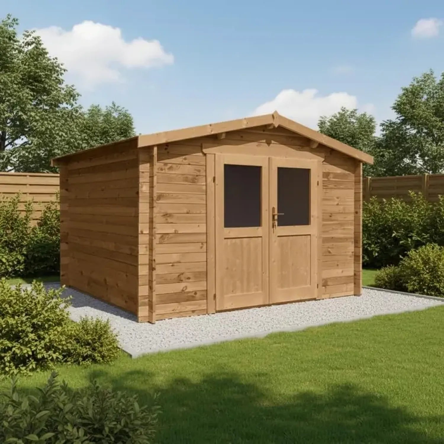 Chalet de Jardin en Bois Massif 9m² avec Porte Vitrée Sécurisée et Toit Résistant